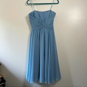 Mori Lee Vintage Baby Blue Chiffon Pleated Midi Strapless Dress